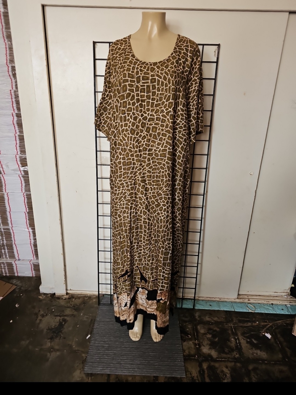 Brown Printed Maxi Dress with Scoop Neck